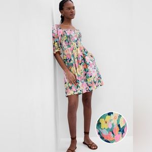 Gap NWT Puff Sleeve Linen-Blend Floral Mini Dress- Medium